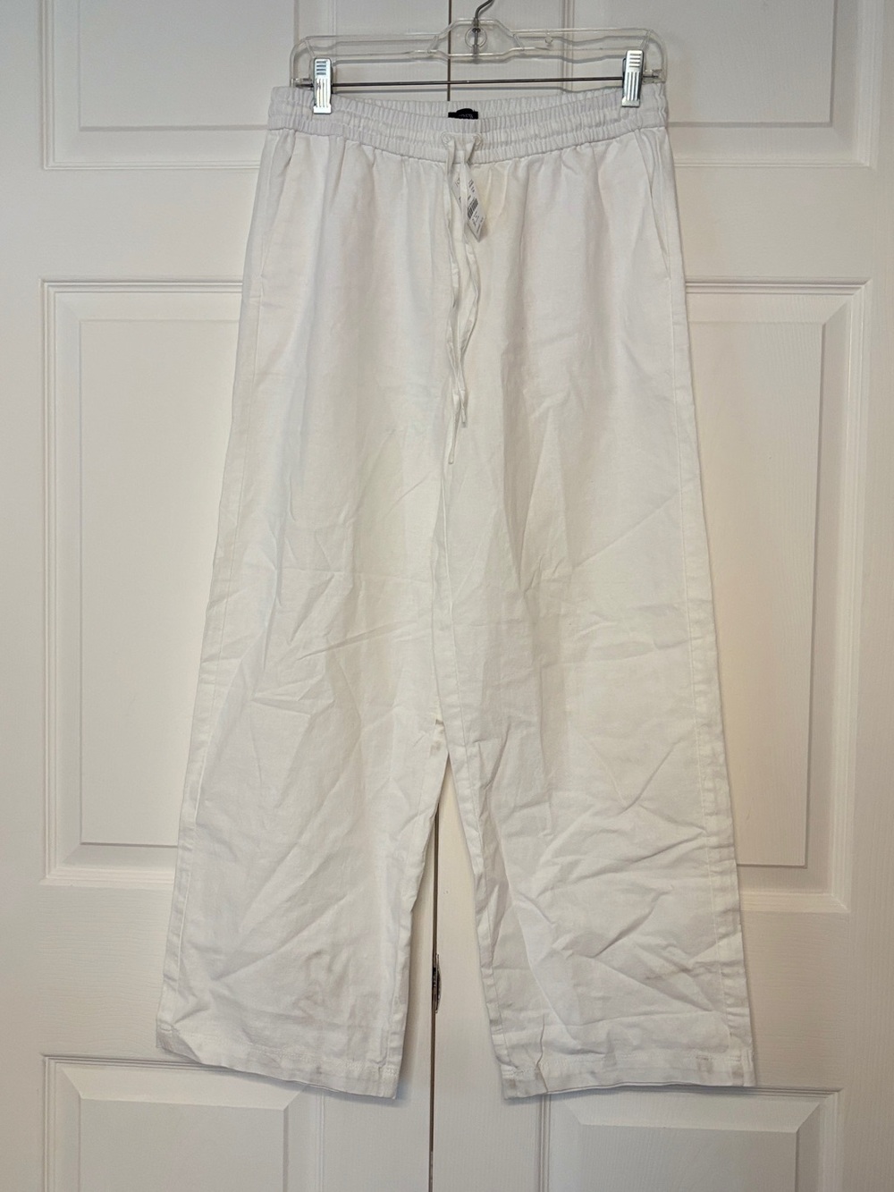 J.Crew White Linen Cotton Pull-On Wide Leg Pants 8P NWT